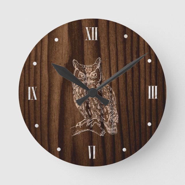 Wood Look with Owl Wall Clock (Front)