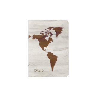 Wood Look World Map Passport Holder