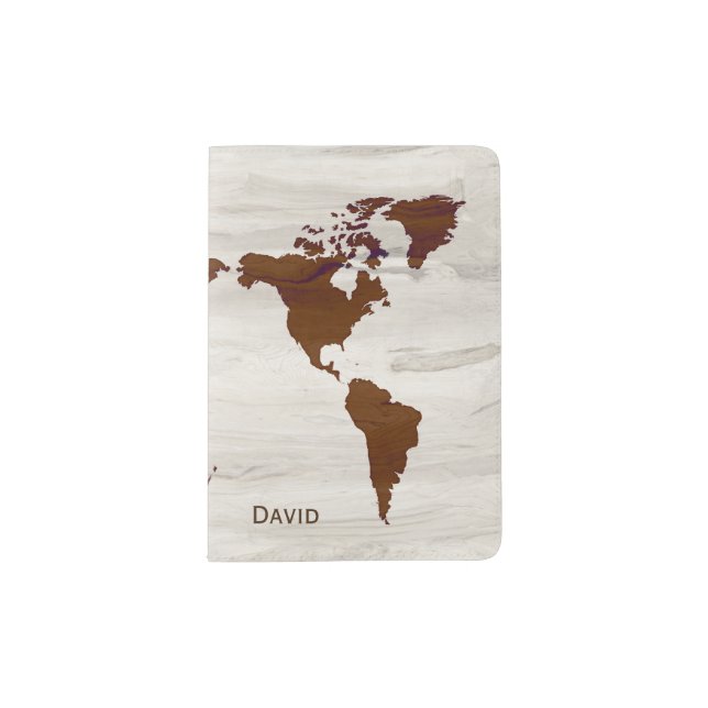Wood Look World Map Passport Holder (Front)