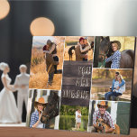 Wood Look You are the One Photo Collage Plaque<br><div class="desc">Modern photo collage which you can personalize with 7 of your favorite photos. The template is set up ready for you to add your photos, working clockwise from the top left. The wording reads "you are the one" in modern oversized print and casual script typography. This design a rustic wood...</div>