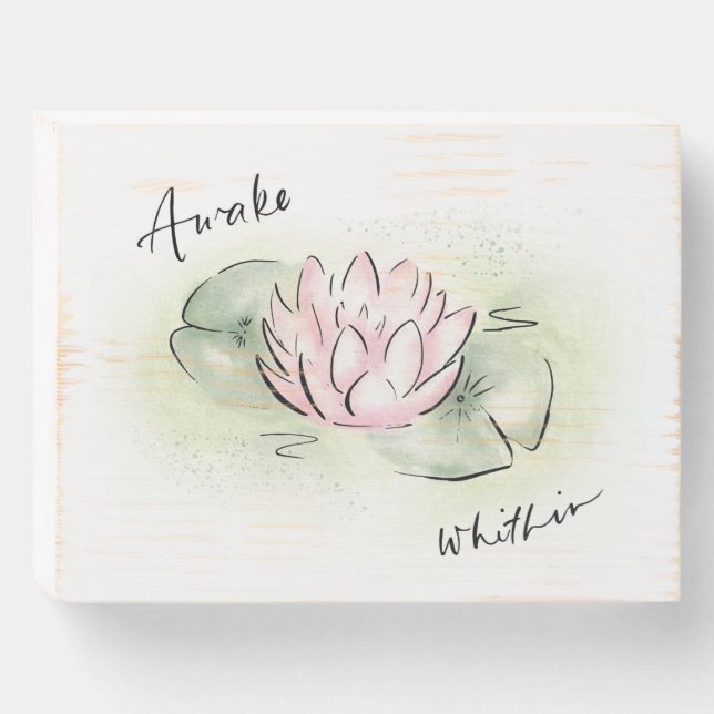 Wood Lotus Art | Awake Within Wisdom Wooden Box Sign (Front Horizontal)