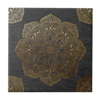 Wood mandala-gold ceramic tile