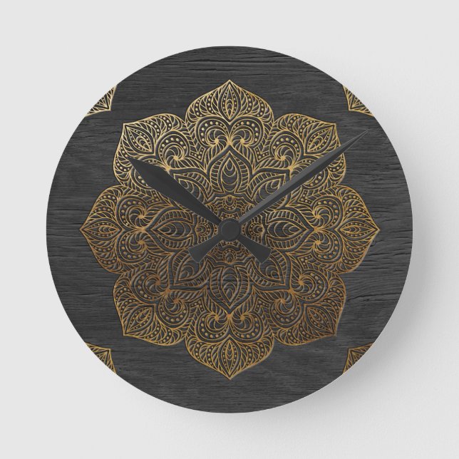 Wood mandala-gold round clock (Front)