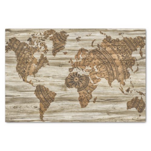 wood map tissue paper