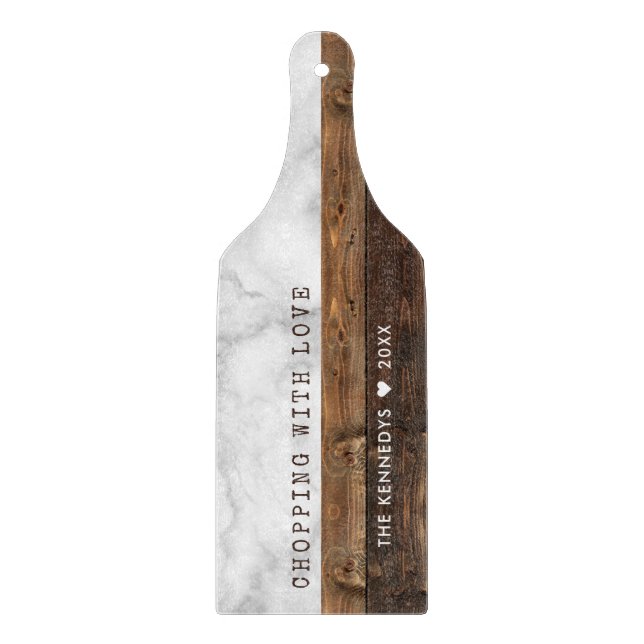 Wood Marble Chopping With Love Quote Family Name Cutting Board (Front)