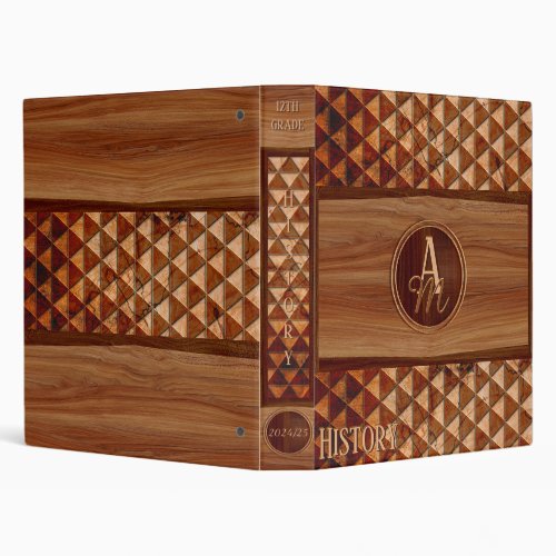 Wood marquetry and carving customizable  3 ring binder