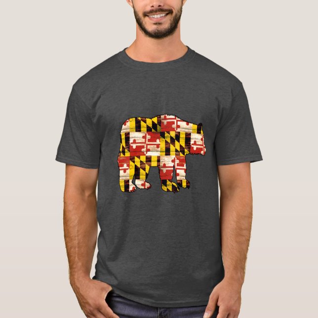 Wood Maryland flag bear T-Shirt (Front)