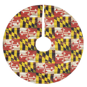 Wood Maryland flag Christmas tree skirt