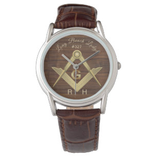 Wood Masonic Monogrammed Watch