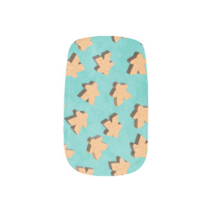 Wood Meeple Board Game Playing Piece on Blue Minx Nail Art