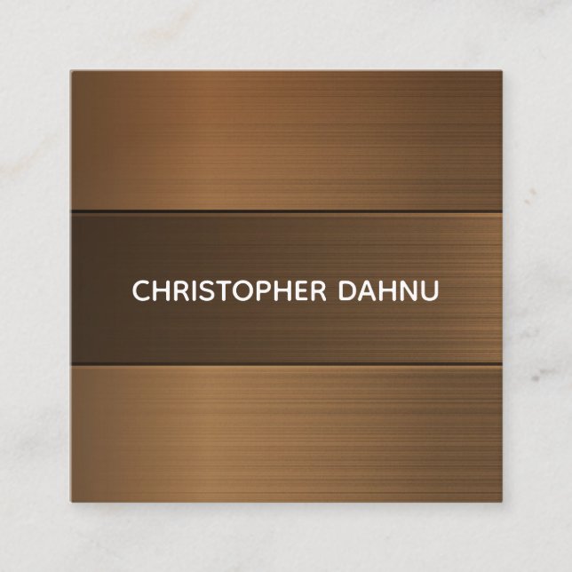 Wood Metallic Modern Minimal Square Business Card (Front)