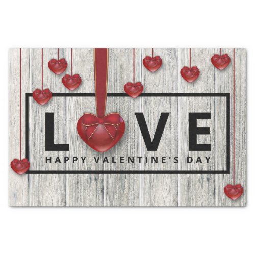 Wood Modern Rustic Valentines Day LOVE Red Hearts Tissue Paper