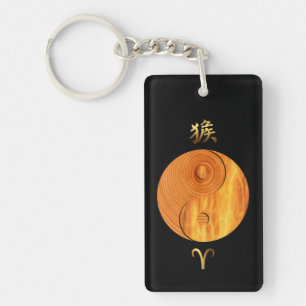 Wood Monkey 1944 2004 Fire Aries zodiac Birthday K Keychain