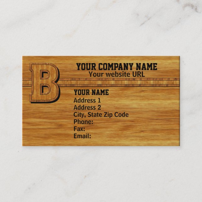 Wood Monogram B Business Card (Front)