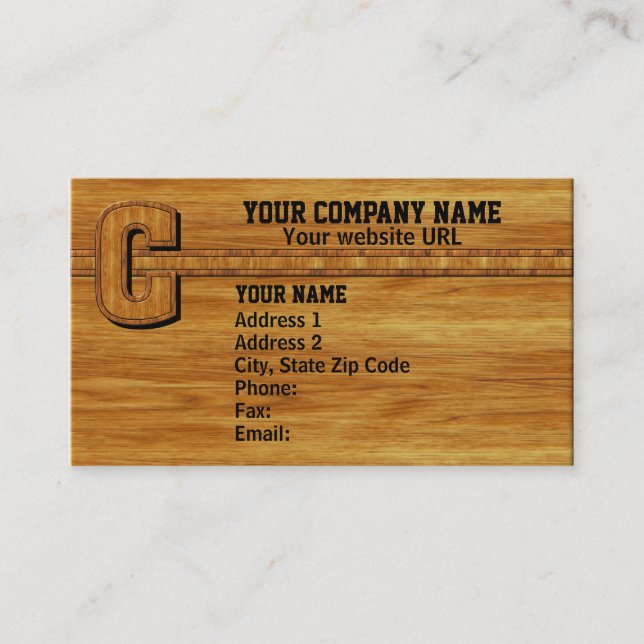 Wood Monogram C Business Card (Front)