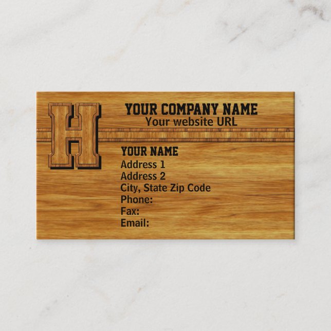 Wood Monogram H Business Card (Front)