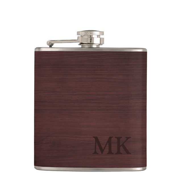 Wood Monogram Initial Custom Flask (Front)