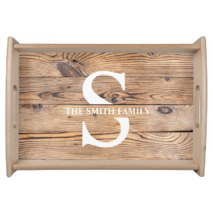 Wood Monogram Modern Rustic Custom Initail Serving Tray
