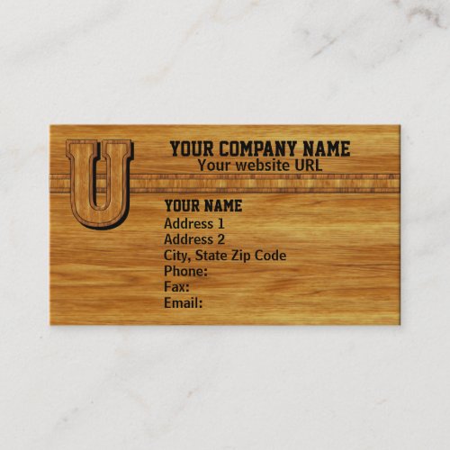 Wood Monogram U Business Cards