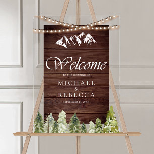 Wood Mountain Forest Wedding Welcome Acrylic Sign