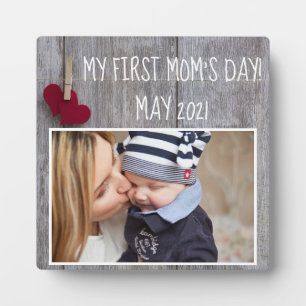 Wood My First Mom's Day Photo Plaque with Easel