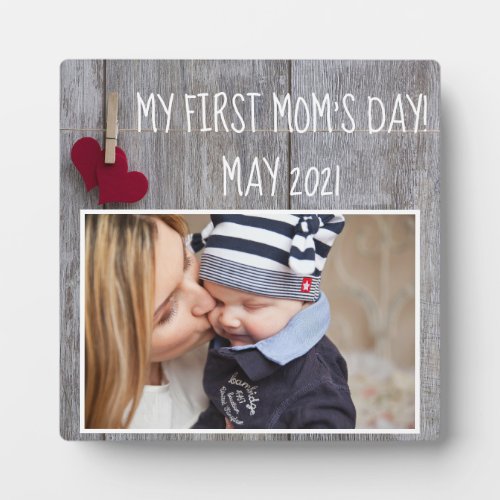 Wood My First Moms Day Photo Plaque with Easel