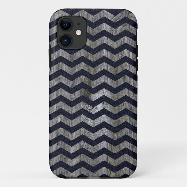 Wood navy blue chevron zig zag zigzag pattern Case-Mate iPhone case (Back)