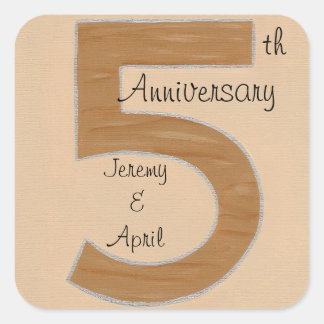 Wood Number 5 5th Anniversary Stickers