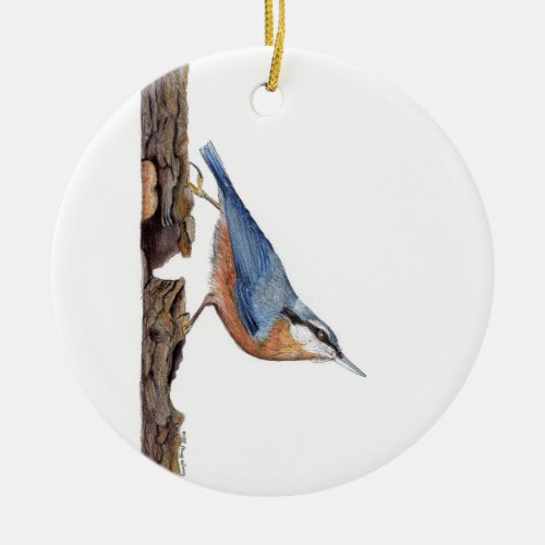 Wood Nuthatch Bird Sitta Europaea Ceramic Ornament