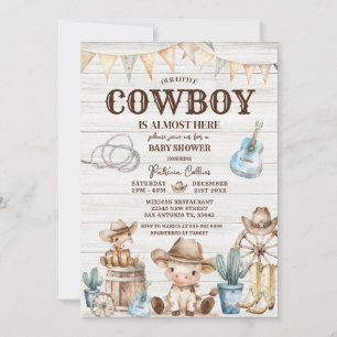 Wood Our Little Cowboy Wild West Boy Baby Shower Invitation