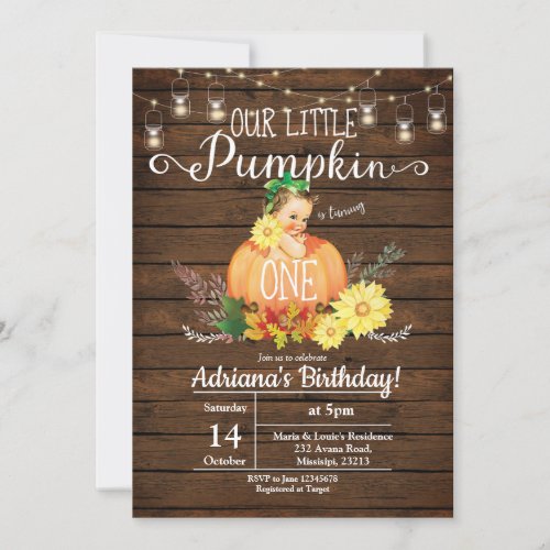 Wood Our Little Pumpkin Is Turning One Invitation
