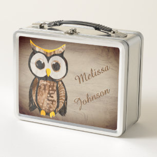 Wood - Owl Metal Lunch Box