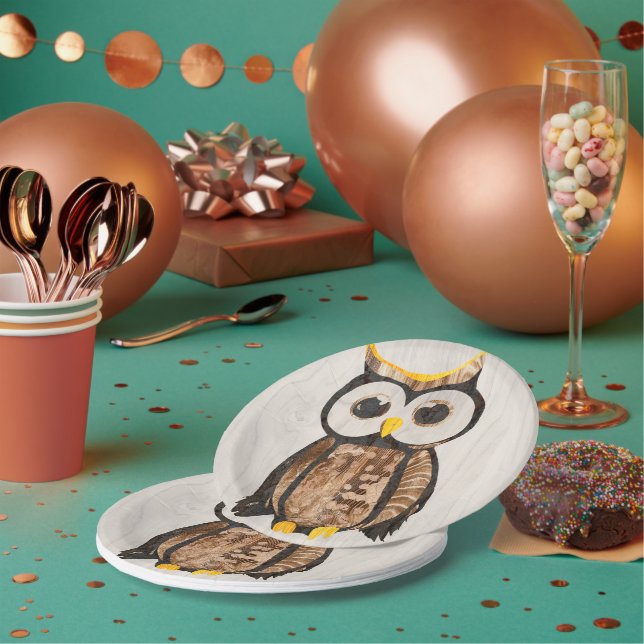 Wood Owl Paper Plates (Multi)