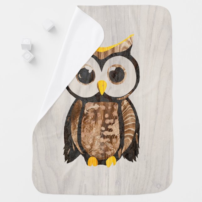 Wood - Owl with big eyes Baby Blanket (In Situ)