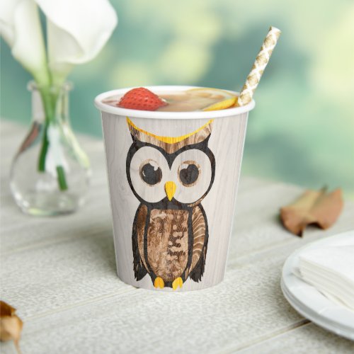 Wood Owl with big eyes Paper Cups