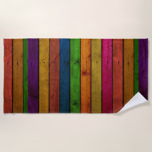 Wood painted colorful rustic striped beach towel
