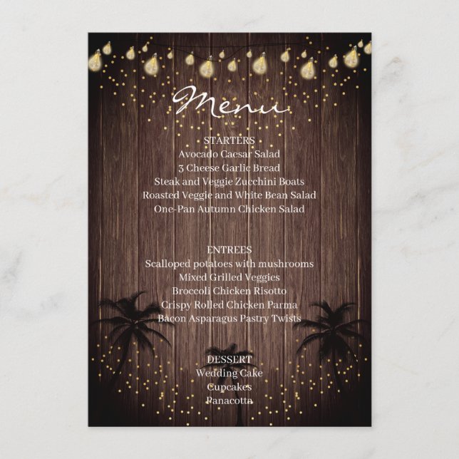 Wood Palm Country Rustic Wedding Menu (Front)