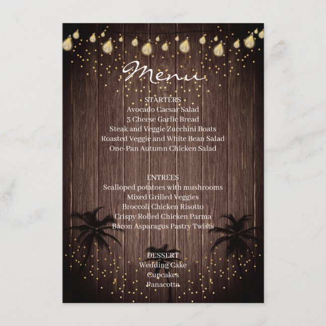 Wood Palm Country Rustic Wedding Menu