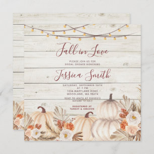 Wood Pampas Grass Pumpkin Fall in Love Shower Invitation