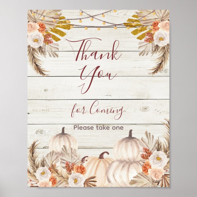 Wood Pampas Grass Pumpkin Thank you for coming Poster (Front)