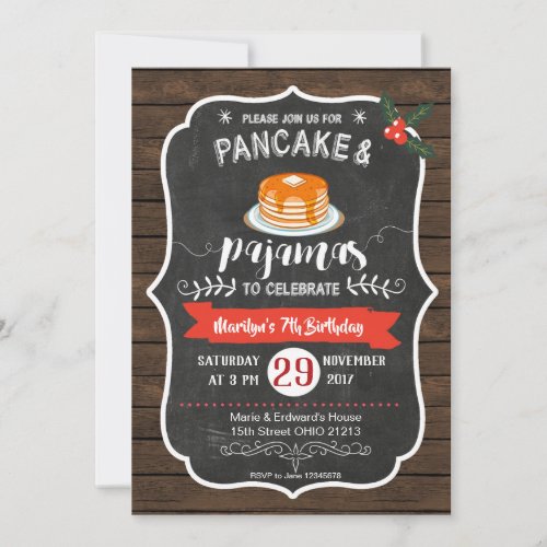 Wood Pancake and Pajamas Birthday Invitation