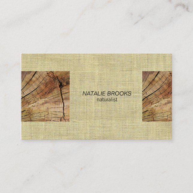 Wood Panel and Linen Stitch look Business Card (Front)