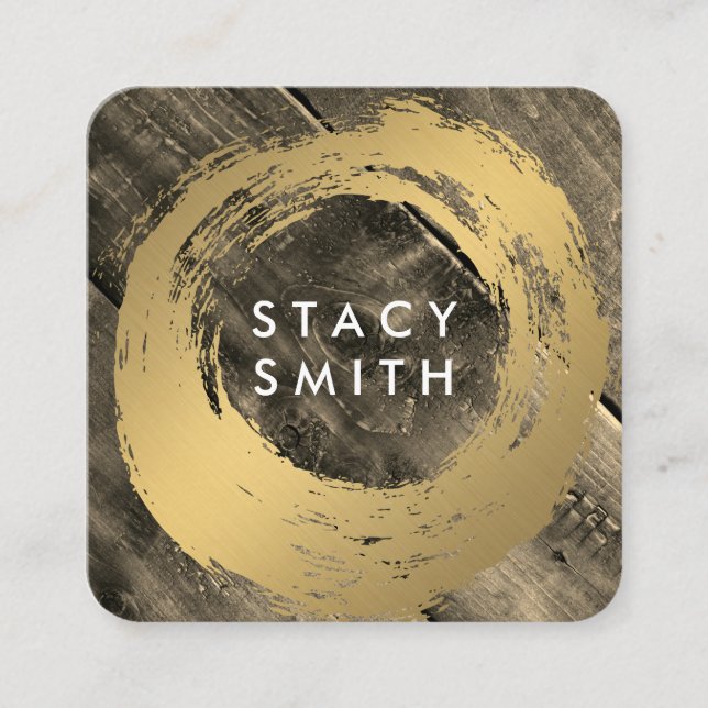 Wood Panel Gold Brushed Square Business Card (Front)