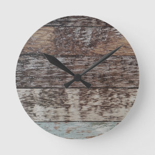 Wood Panel Rustic Round Clock