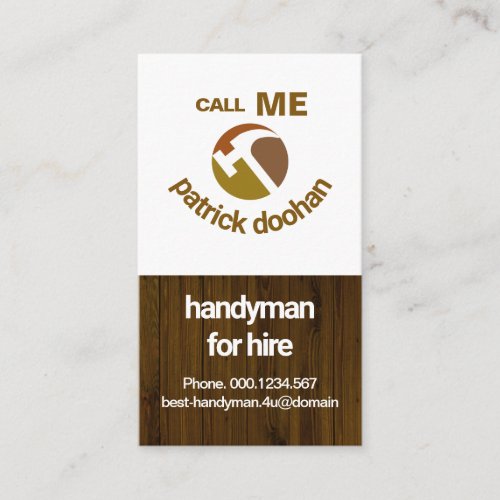 Wood Panel Smiling Handyman Face Builder Business Card