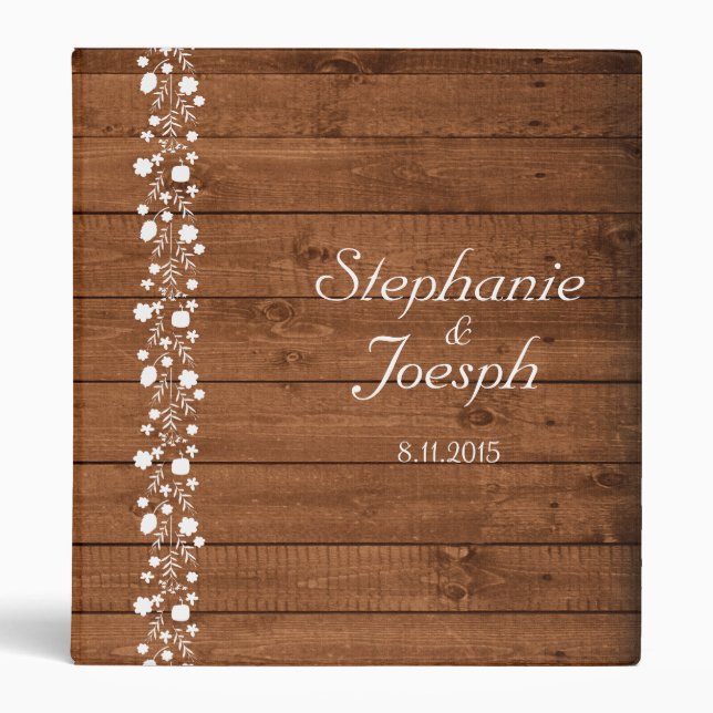 Wood Panel With White Floral Detail | Wedding Binder (Front)
