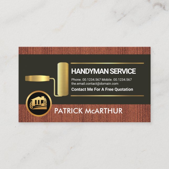 Wood Panels Gold Paint Brush Handyman Painter Business Card (Front)