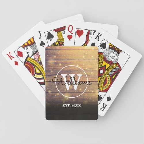 Wood Panels Monogram Rustic Stylish Script Poker Cards