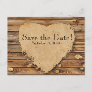 Wood Parchment Tattered Heart Save the Date Announcement Postcard