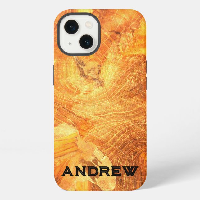 Wood Pattern Golden Name iPhone Case (Back)